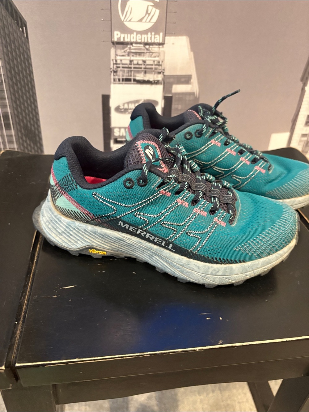 Merrell womens Teal and Navy Trail Sneakers with Pink Accents
